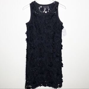 Halogen Black Crochet Floral Appliqué Shift Dress